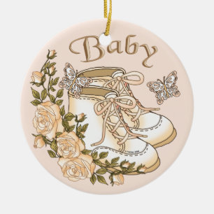 Ornamento De Cerâmica Sepia Baby First Calçados personalizado