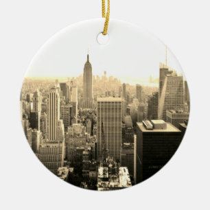 Ornamento De Cerâmica Sepia Empire States Construindo Manhattan Vintage
