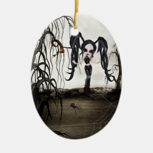 Ornamento De Cerâmica Sepia Gótico Girl