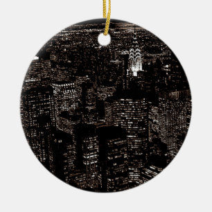 Ornamento De Cerâmica Sepia Nova Iorque Night Skyline