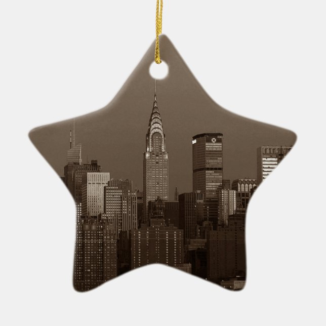 Ornamento De Cerâmica Sepia Nova Iorque Skyline (Frente)