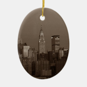 Ornamento De Cerâmica Sepia Nova Iorque Skyline