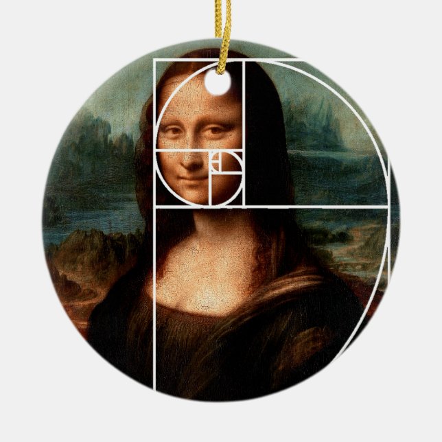 Ornamento De Cerâmica Sequência Fibonacci Leonardo da Vinci Mona Lisa (Frente)