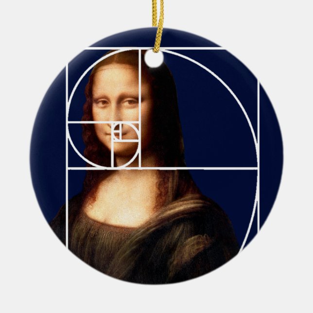 Ornamento De Cerâmica Sequência Fibonacci Leonardo da Vinci Mona Lisa (Frente)