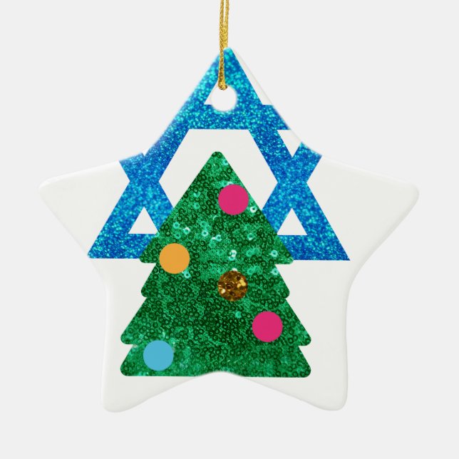 Ornamento De Cerâmica sequin christmukkah hanukkah (Frente)