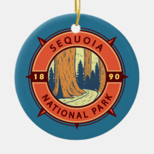 Ornamento De Cerâmica Sequoia National Park Illustration Compass Retroat