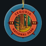 Ornamento De Cerâmica Sequoia National Park Retro Compass Emblem<br><div class="desc">Trabalho de arte de vetor sequoia. O parque contém o ponto mais alto dos Estados Unidos contíguos,  Monte Whitney,  e fica ao sul do Kings Canyon National Park.</div>