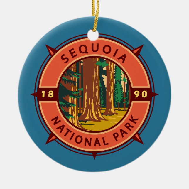 Ornamento De Cerâmica Sequoia National Park Retro Compass Emblem (Frente)