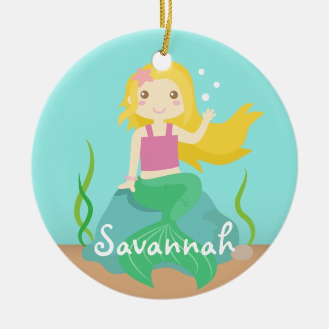 Ornamento De Cerâmica Sereia bonito do oceano, para meninas (Frente)