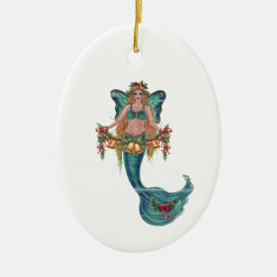Ornamento De Cerâmica Sereia de Natal por Renee Lavoie
