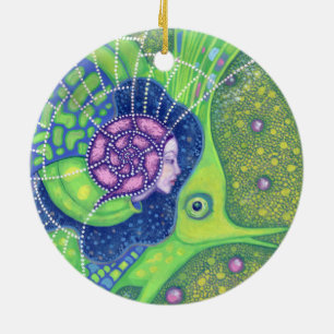 Ornamento De Cerâmica Sereia e peixe, fantasia submarina, arte náutica