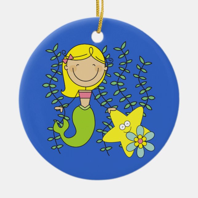 Ornamento De Cerâmica Sereia loura (Frente)