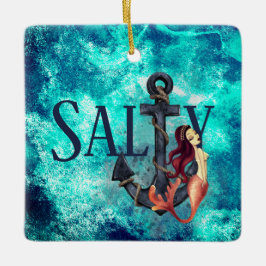 Ornamento De Cerâmica Sereia Salgada Personalizada e Natal de Âncora