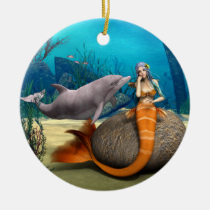 Ornamento De Cerâmica Sereia Triste e Golfinho