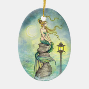 Ornamento De Cerâmica Sereia Verde Adorável por Molly Harrison