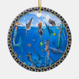 Ornamento De Cerâmica Sereias com golfinhos