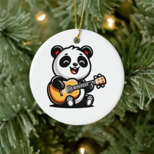 Ornamento De Cerâmica Serenata Melódica de Panda - Arte de Violão Acústi