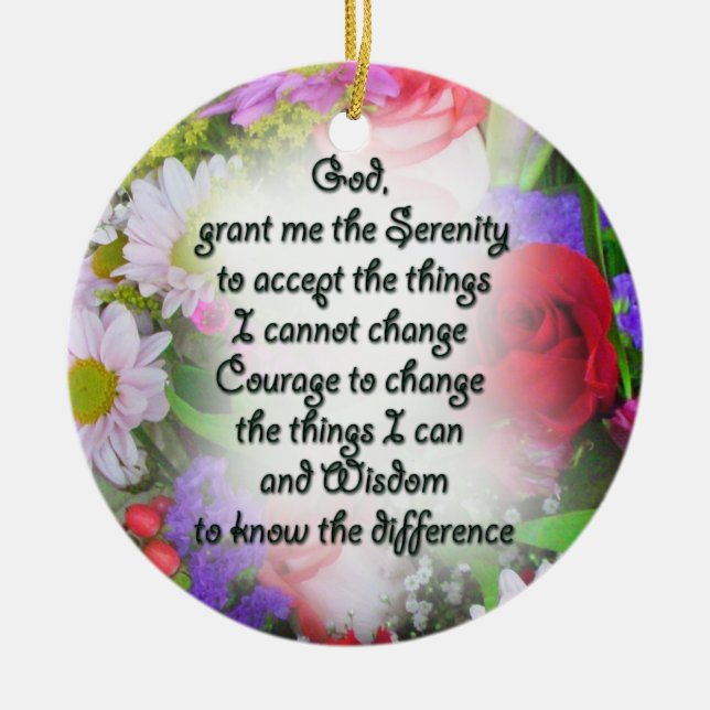 Ornamento De Cerâmica Serenity Prayer Inspiration no Design Meta do Buqu (Frente)