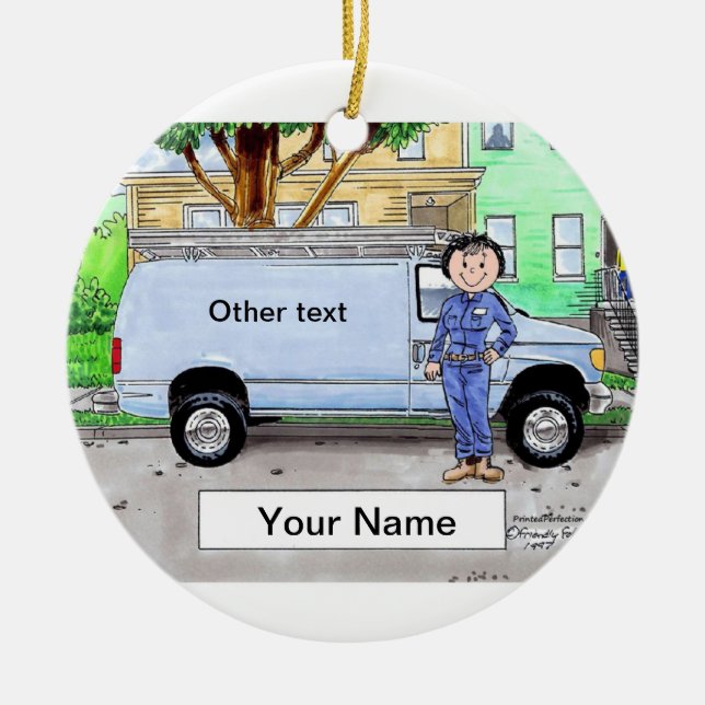 Ornamento De Cerâmica Service Van, Blue - Mulher (Frente)