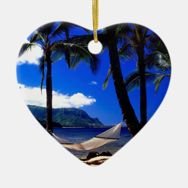 Ornamento De Cerâmica Sesta tropical Kauai Havaí da tarde da ilha (Frente)