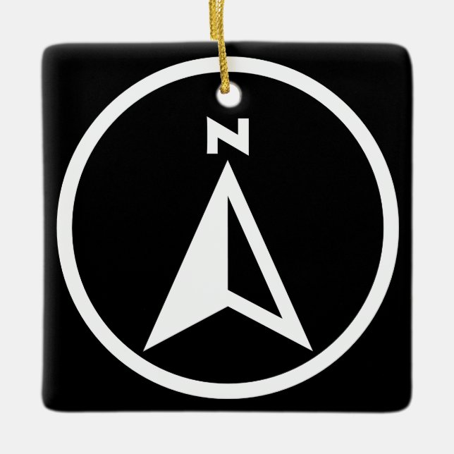 Ornamento De Cerâmica Seta Mínima para o Norte - Preto e Branco (Frente)