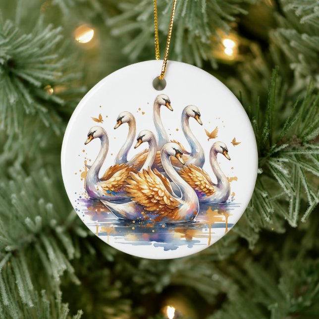 Ornamento De Cerâmica Sete cisnes a nadar | Doze dias de Natal (Árvore)