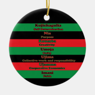 Ornamento De Cerâmica Sete princípios Kwanzaa Red Black Green