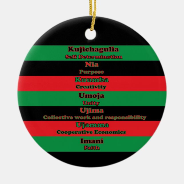 Ornamento De Cerâmica Sete princípios Kwanzaa Red Black Green (Frente)