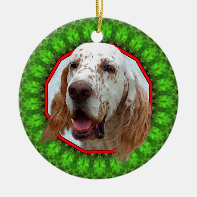 Ornamento De Cerâmica Setter inglês Howliday feliz (Frente)