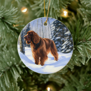 Ornamento De Cerâmica Setter Irlandês Deixe Nevar Natal
