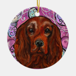 Ornamento De Cerâmica Setter Irlandês Vermelho