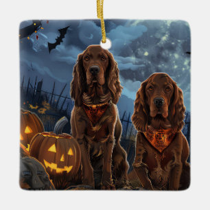 Ornamento De Cerâmica Setter Irlandês Vermelho Halloween Assustador
