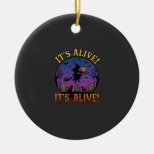 Ornamento De Cerâmica Seu Alive Halloween Bruxa Abóbora Gato Preto Lápid