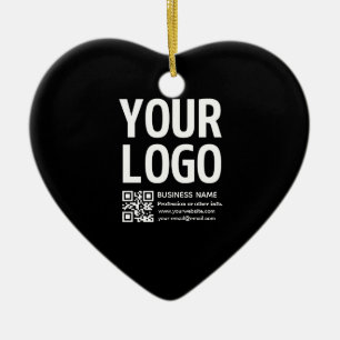 Ornamento De Cerâmica Seu logotipo com código QR e texto editáveis