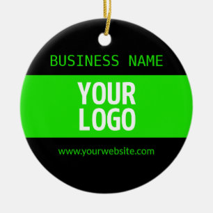 Ornamento De Cerâmica Seu logotipo ou imagem Preto e verde brilhante