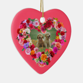 Ornamento De Cerâmica Seu próprio Dia de as mães de fotos do cão Rosa co