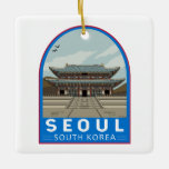 Ornamento De Cerâmica Seul Coreia do Sul - Viagem Art Vintage<br><div class="desc">Design de arte vetorial de Seul. Seul,  capital da Coreia do Sul,  é uma enorme metrópole onde arranha-céus modernos,  metrô de alta tecnologia e cultura de pop encontram templos budistas,  palácios e mercados de rua.</div>