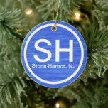 Ornamento De Cerâmica SH NJ Stone Harbor Personalizado Nova Jersey Beach<br><div class="desc">Personalizado SH Stone Harbor New Jersey Beach Enfeites de natal.   ^</div>