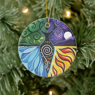 Ornamento De Cerâmica Shaman Drum Goddese of Elements Pagan Witchy