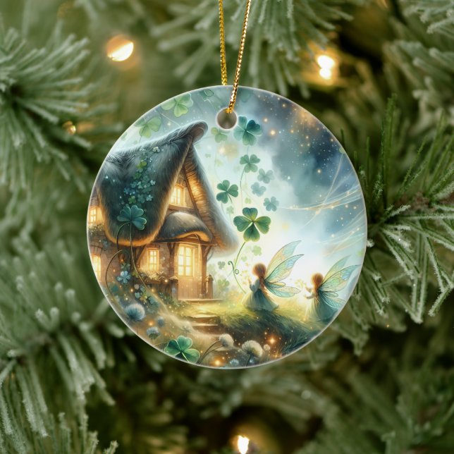 Ornamento De Cerâmica Shamrock Fairy Cottage Glow (Árvore)
