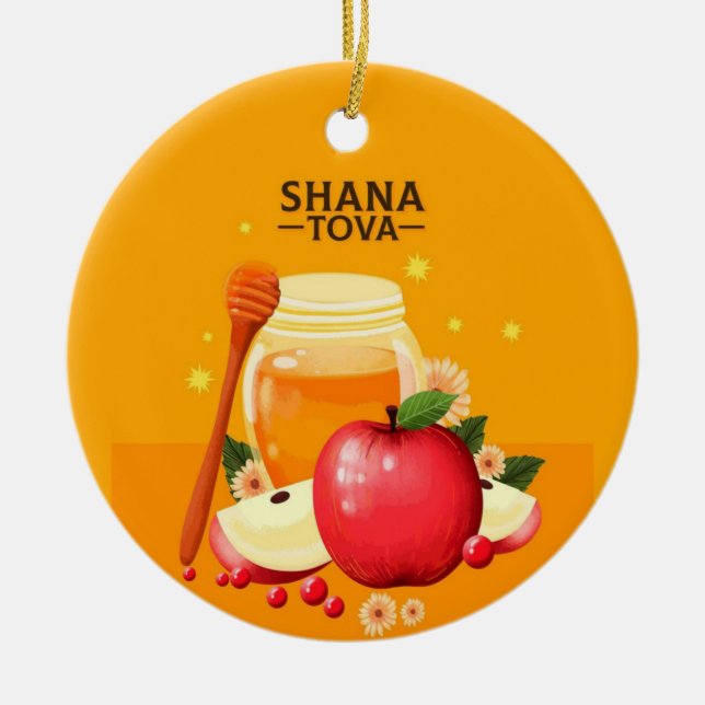 Ornamento De Cerâmica Shana Tova - Feliz Cartão de Férias Judaico de Ano (Frente)