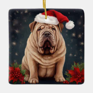 Ornamento De Cerâmica Shar Pei Dog no Natal da Neve