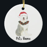 Ornamento De Cerâmica Sheepdog Antigo Personalizado em Inglês<br><div class="desc">Façam a lista agradável este ano com um ornamento personalizado do vosso elfo favorito de cão de ovelha!</div>