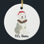 Ornamento De Cerâmica Sheepdog Antigo Personalizado em Inglês<br><div class="desc">Façam a lista agradável este ano com um ornamento personalizado do vosso elfo favorito de cão de ovelha!</div>