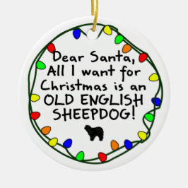 Ornamento De Cerâmica Sheepdog inglês velho do caro papai noel
