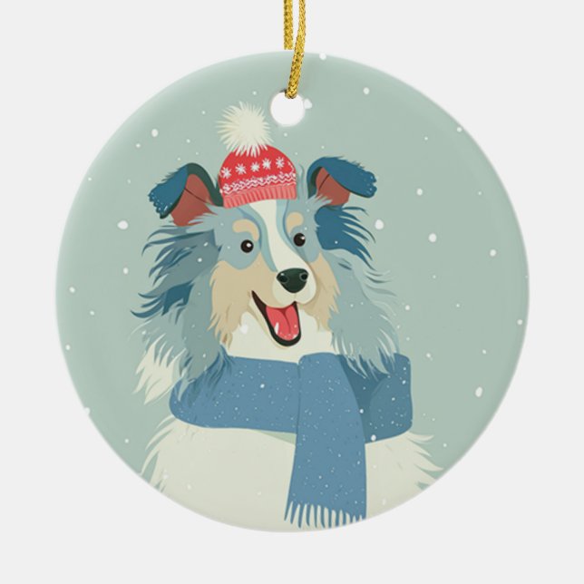 Ornamento De Cerâmica Sheltie Blue Merle (Frente)