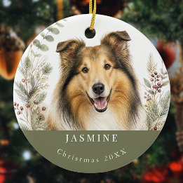 Ornamento De Cerâmica Sheltie Pet Cão Raça Aquarela Natal