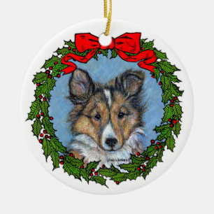 Ornamento De Cerâmica Sheltie Pup Art de Glenda S. Harlan