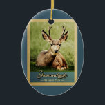 Ornamento De Cerâmica Shenandoah National Park Deer Vintage<br><div class="desc">Estilo de viagens vintage Shenandoah National Park imagem com um belo veado de estábulo com galhos de cheio sentados na grama verde.</div>