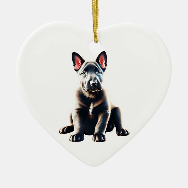 Ornamento De Cerâmica Shepherd Puppy holandês personalizado (Frente)